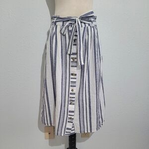 Chances R Skirt Women Size M Cotton Blend Button Front With Pockets Blue Stripes